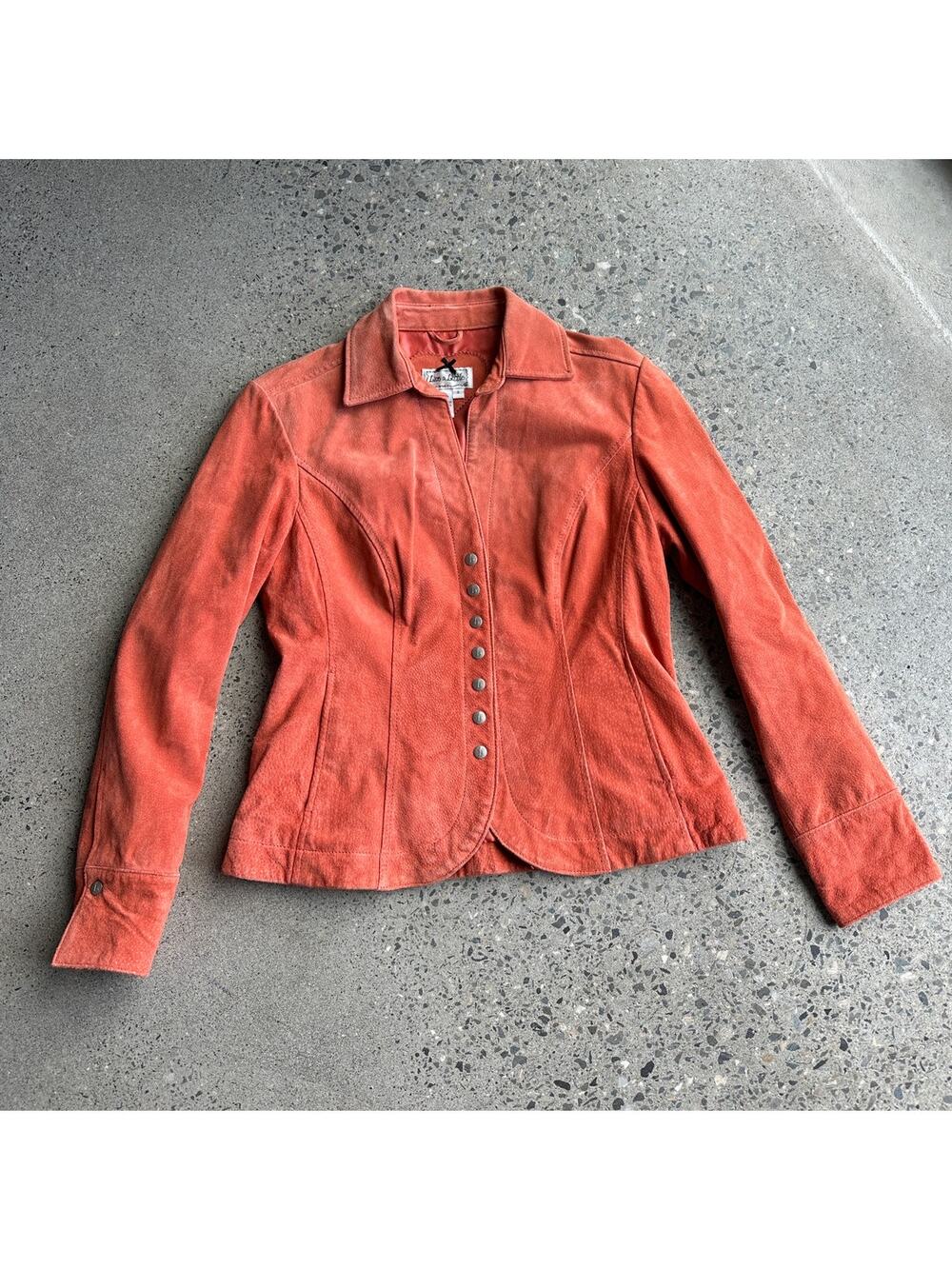 Live a Little Women's S Jacket Orange Leather Blazer Jacket Vintage Button Up